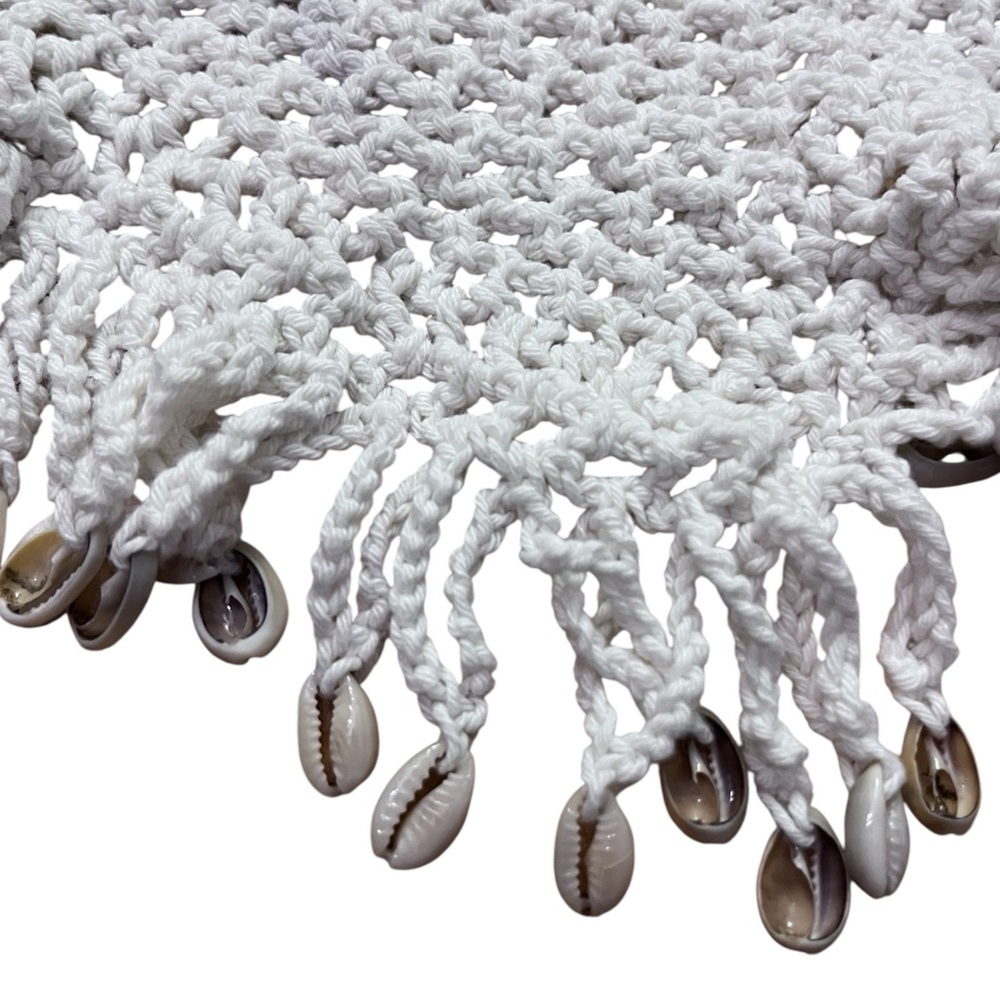 White Crochet Fringe Halter Top with Shells - Picture 5 of 6